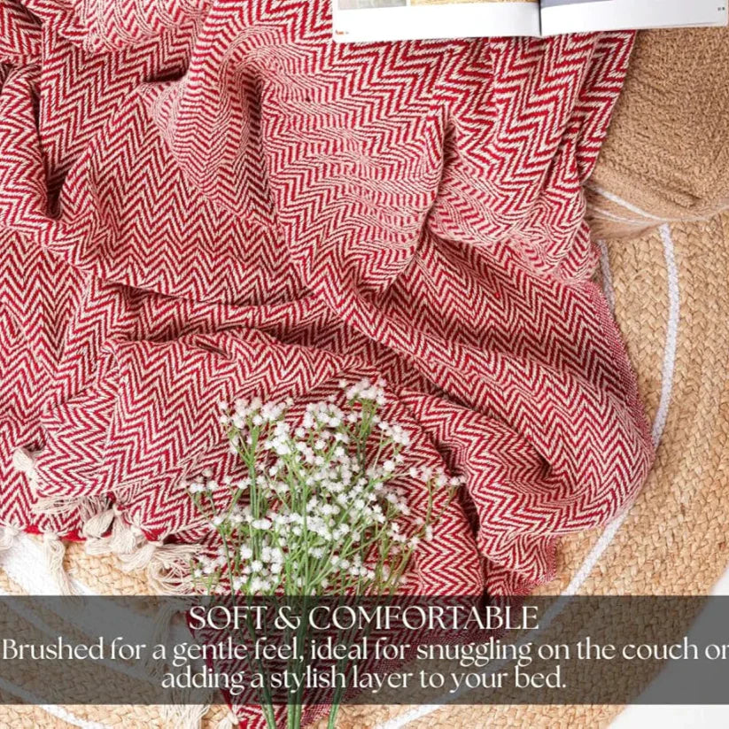 Homadorn All Season Cotton Weaved Throw Blanket Colour Red