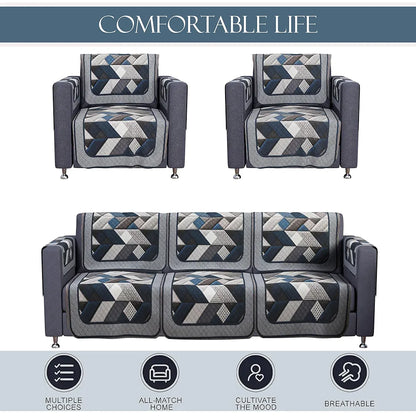 Kuber Industries Set of 16 Velvet Anti-Skid Sofa Cover 5-Seater with Arm Cover Triangular-Grey & Blue