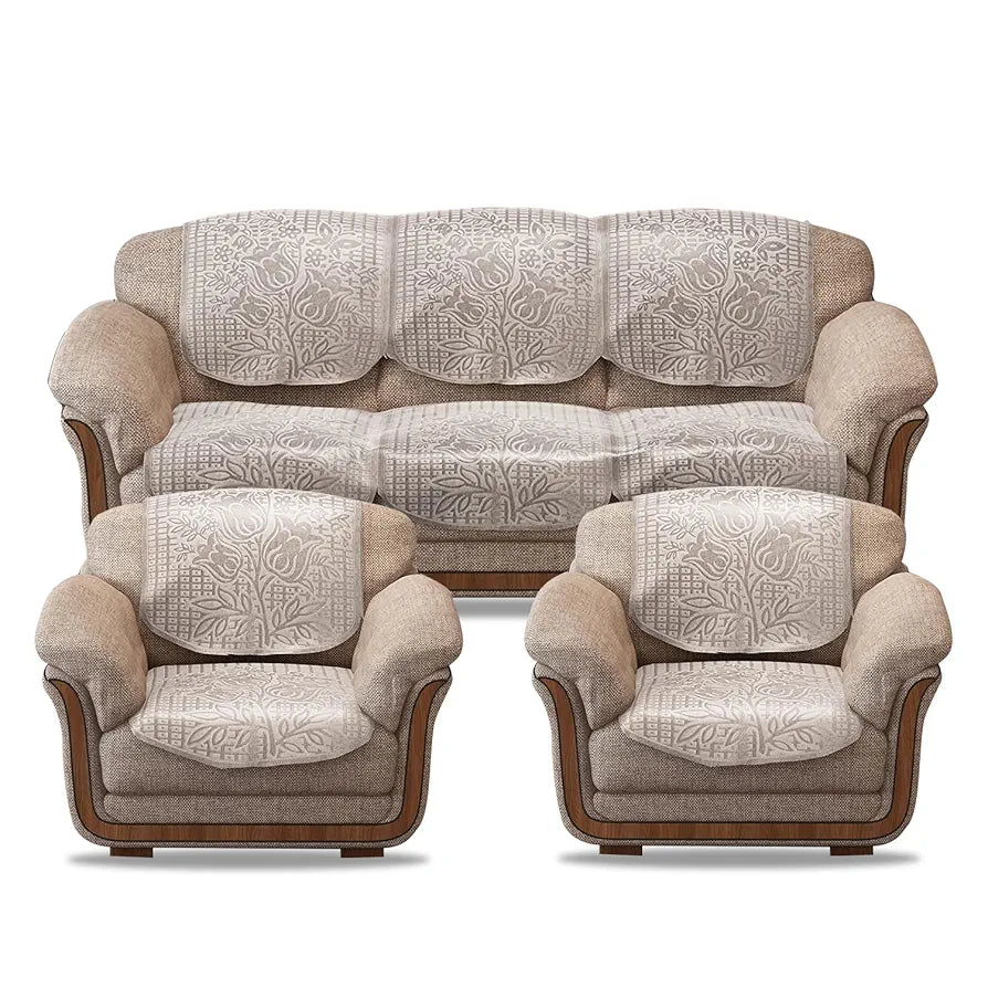 Cloth Fusion Italian Velvet Sofa Cover 5 Seater Set Perfect Floral Embossed Sofa Cover 3 Seater and 2 Seater Rose Beige