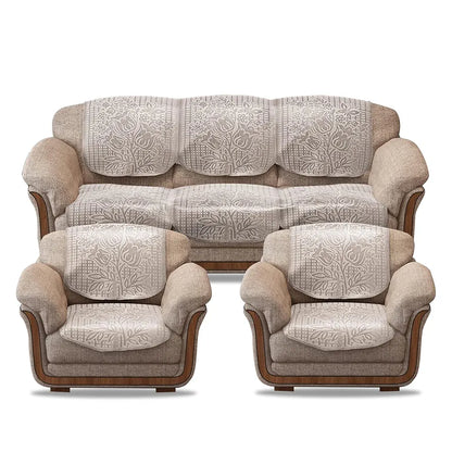 Cloth Fusion Italian Velvet Sofa Cover 5 Seater Set Perfect Floral Embossed Sofa Cover 3 Seater and 2 Seater Rose Beige