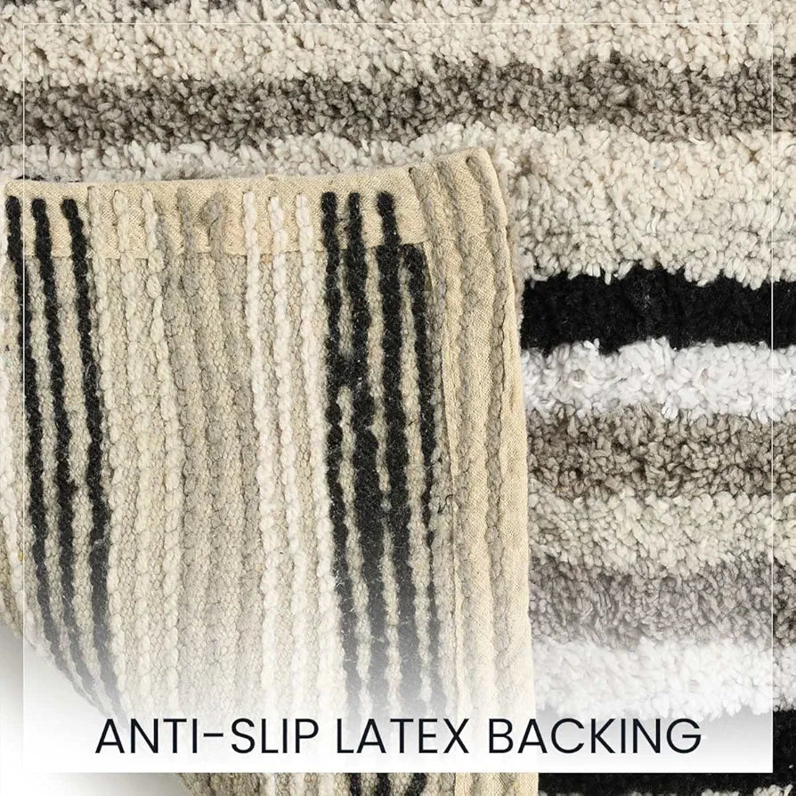 Sashaa World Striped Anti-skid Bathmat & Contour Set Colour Black White & Grey