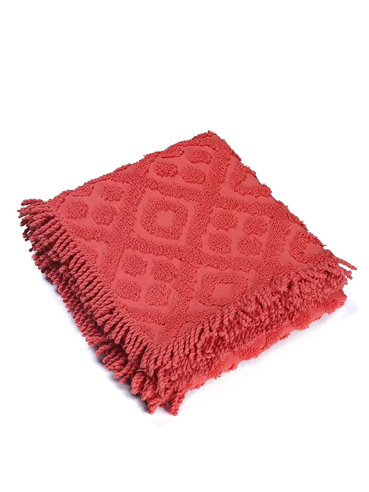Saral Home Soft Cotton Tufted 2 Seater Sofa Cover Throw Colour Orange