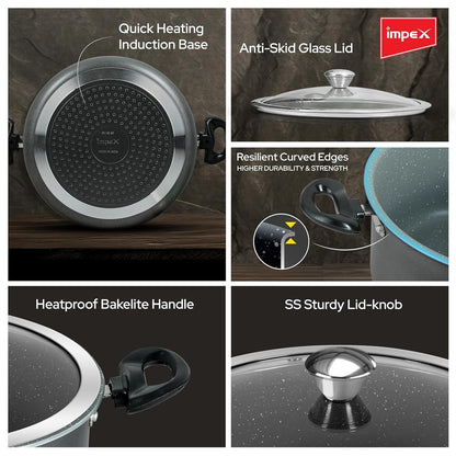 Impex IBP10 10L Non-Stick Biryani Pot with RIB Granite Coating Induction Friendly Aluminium