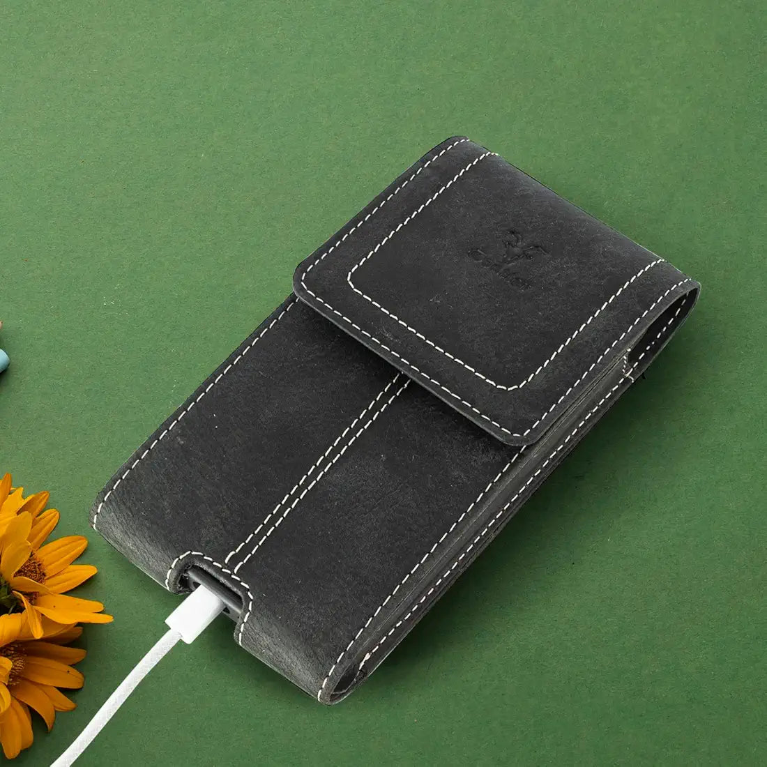 Goatter Unisex Leather Material All 6.5" Inch Pouch For Backcase For iPhone 14 Mobile Black Color