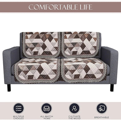 Kuber Industries Set of 4 Durable 2 Seater Sofa Cover Triangle Print White & Brown