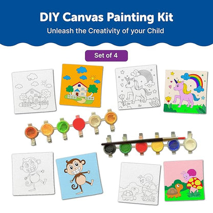 Mini Leaves Mini Canvas Art and Craft Paint Kit for Beginner With Wooden Easel, Colours, Painting Brush for Girls Boys 4-6 Years | Set of 4