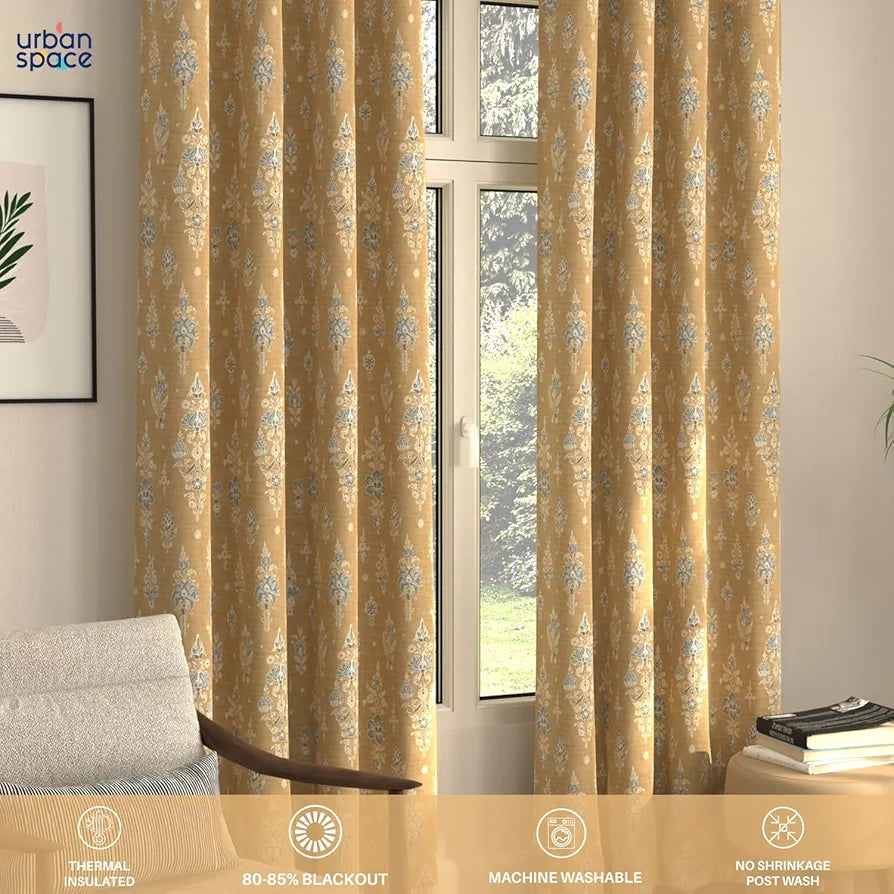 Urban Space Digital Printed Blackout Curtains for Door Bedroom Room Darkening Blackout Kids Decorative Curtains Imperial Mustard