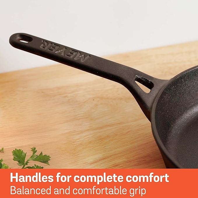 Meyer Pre-Seasoned Cast Iron Frypan Cast Iron Skillet |Induction Frying Pan 20cm|1.61L Black