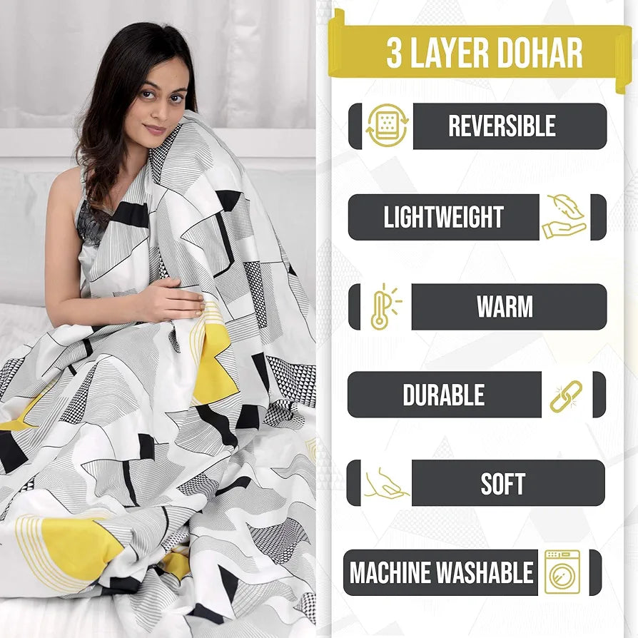 Divine Casa 120 GSM Microfiber Single Dohar Soft & Lightweight Throw Blanket Geometric Triangles Pattern Colour Black & White