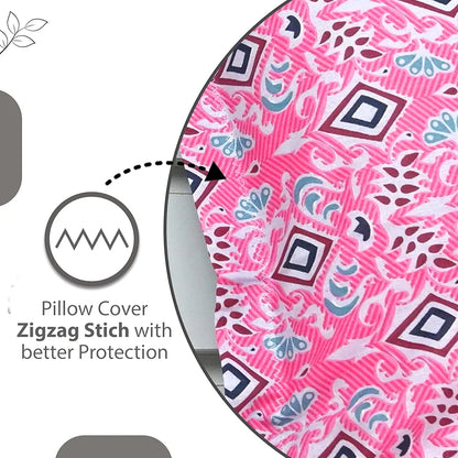 Divine Casa 144 TC 100% Pure Cotton Single Bedsheet with 1 Pillow Cover Geometric Petal Print Colour Pink Fuchsia