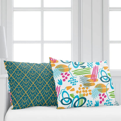 Divine Casa 144 TC Cotton Bedsheet for Double Bed with 2 Pillow Cover Colour Teal & Mustard