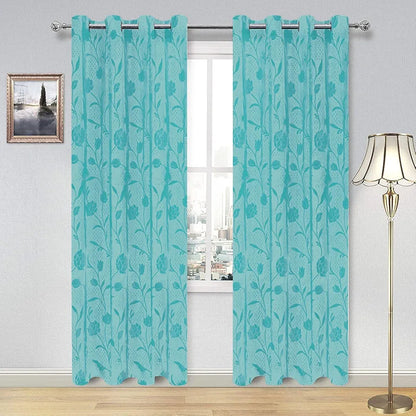 Cloth Fusion Sheer Curtain Long Door 9 Feet Rose-Turquoise