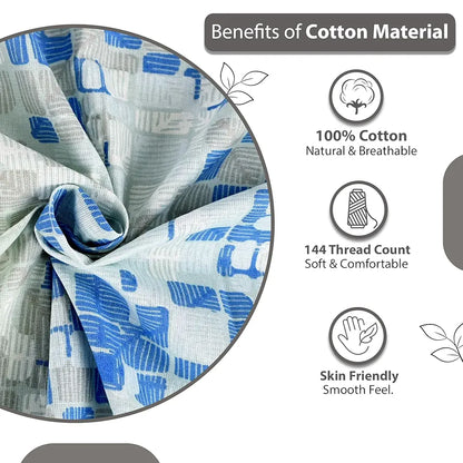 Divine Casa 144 TC 100% Pure Cotton Queen Size Double Bed Bedsheet with 2 Pillow Covers  Geometric Pixel Colour Blue White