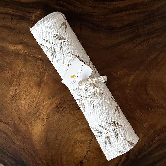 Oak & Lily Table Runner in Ivory & Beige Leaf Print Washable 4 Seater & 6 Seater Dining and Center Tables