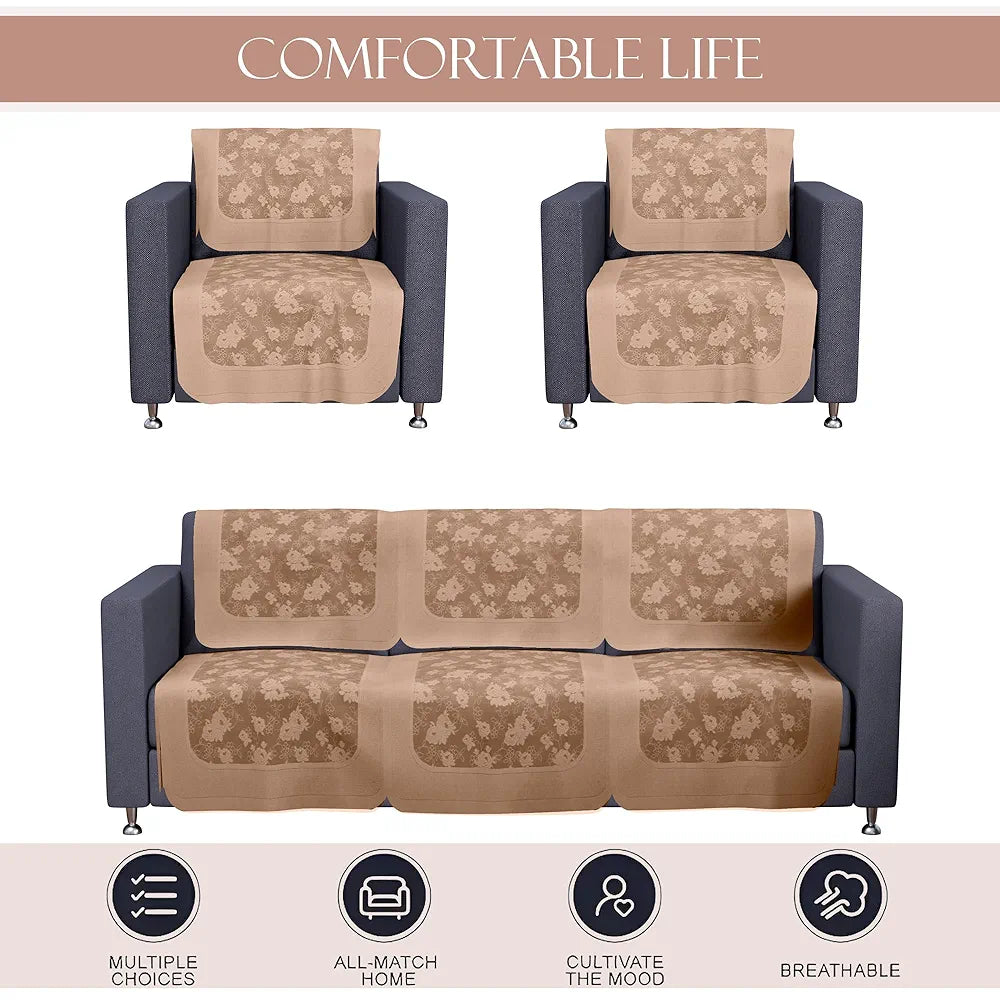 Kuber Industries Set of 10 Net Anti-Skid Sofa Cover 5-Seater Self Net Hawaii Camel Brown