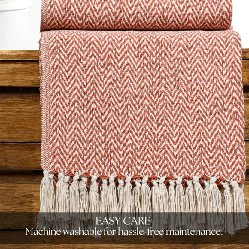 Homadorn All Season Cotton Weaved Throw Blanket Colour Orange