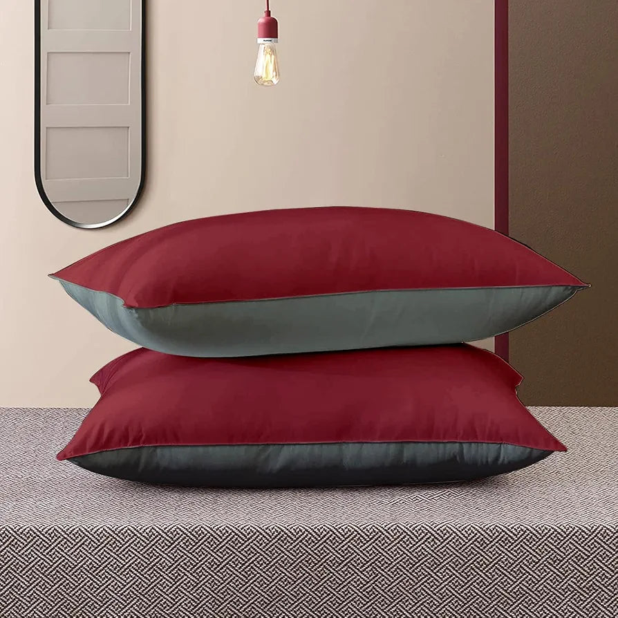 Cloth Fusion Premium Microfiber Soft Pillow Set of 2 for Sleeping Standard Size Maroon & Grey