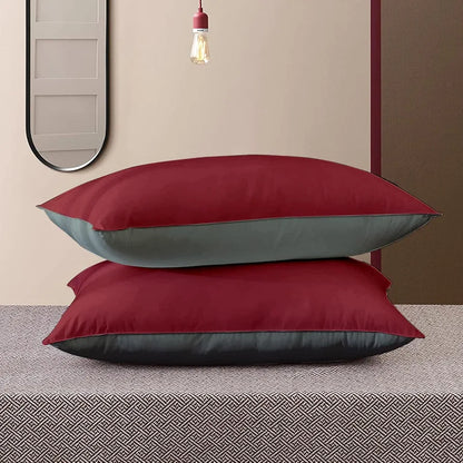 Cloth Fusion Premium Microfiber Soft Pillow Set of 2 for Sleeping Standard Size Maroon & Grey
