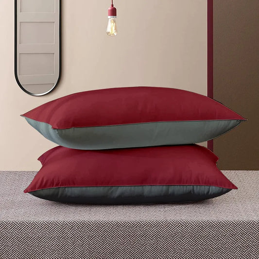 Cloth Fusion Premium Microfiber Soft Pillow Set of 2 for Sleeping Standard Size Maroon & Grey