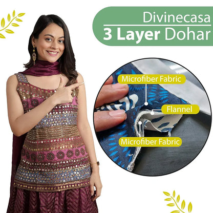 Divine Casa 120 GSM Microfiber Single Dohar Soft & Lightweight Throw Blanket Tropical Leaf Pattern Colour Green & Yellow
