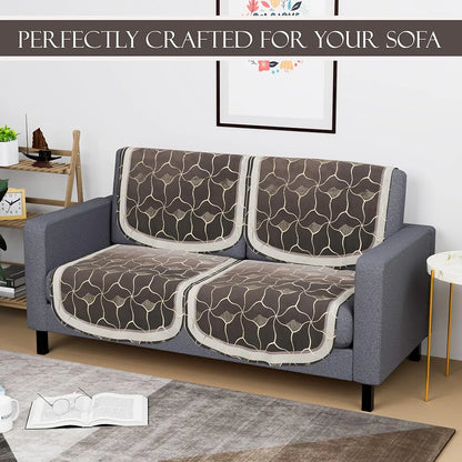 Kuber Industries Set of 4 Durable 2 Seater Sofa Cover for Living Room Arabica Look Brown & Golden Foil