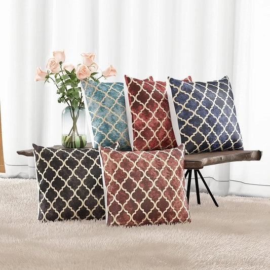 Cloth Fusion 100 TC Velvet Sofa Cushion Cover Set of 5 Decorative HD Gold Foil Cushion Cover