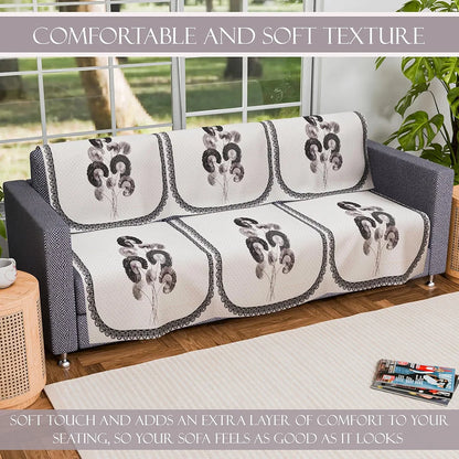 Kuber Industries Set of 6 Velvet 3 Seater Sofa Covers for Living Room Digital Flower-Cream & Green