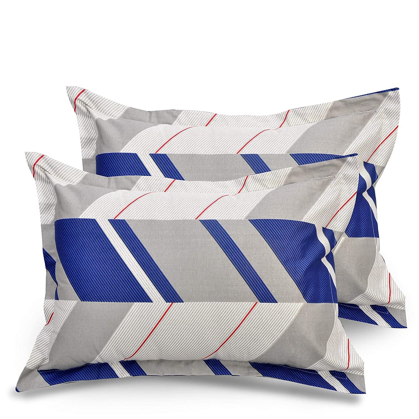 Huesland by Ahmedabad Cotton Pillow Covers Set | Pack of 2 | Grey & Blue