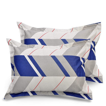 Huesland by Ahmedabad Cotton Pillow Covers Set | Pack of 2 | Grey & Blue