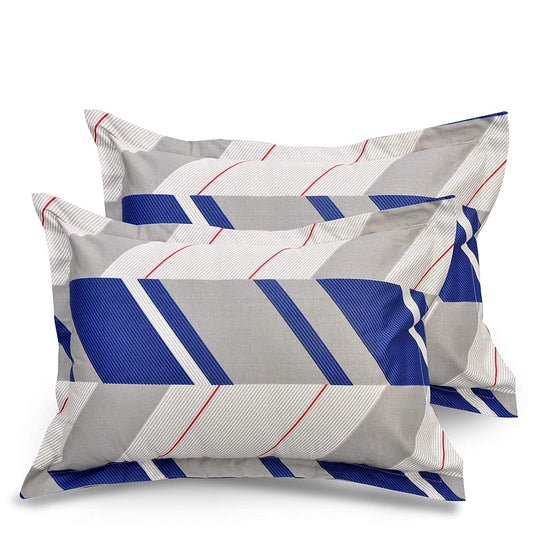 Huesland by Ahmedabad Cotton Pillow Covers Set | Pack of 2 | Grey & Blue