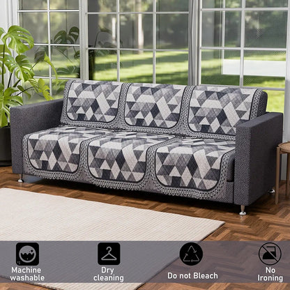 Kuber Industries Set of 10 Anti-Skid Sofa Cover 5-Seater Triangular Ultra Sonic BMW-White Grey