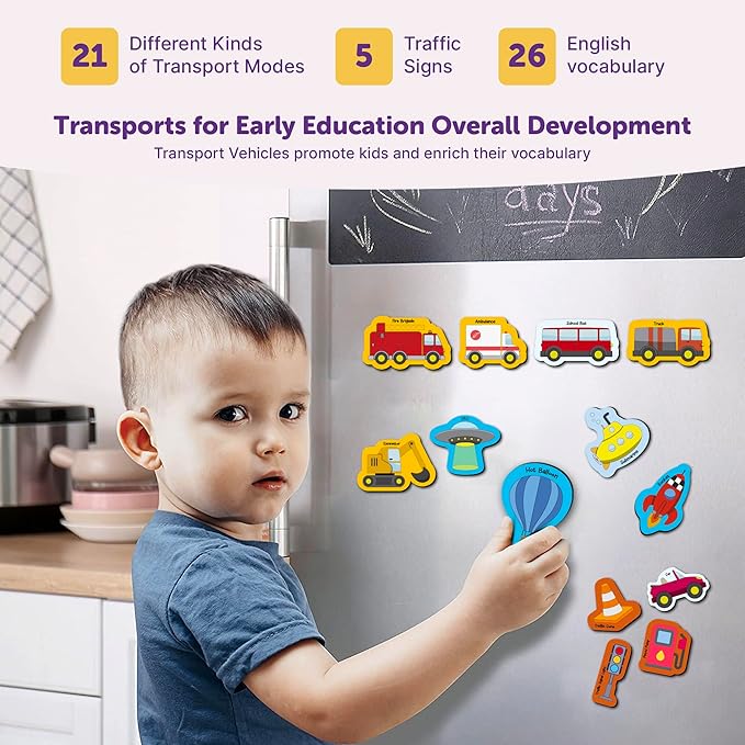 Mini Leaves 26 Pieces Transport Full Magnetic Fridge Magnets for Kids | Educational Toy for Kids