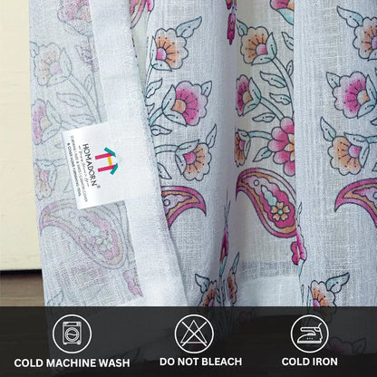 Homadorn Linen Sheer Printed Semi Transparent Curtains for Window Set of 2 Fuchsia fusion