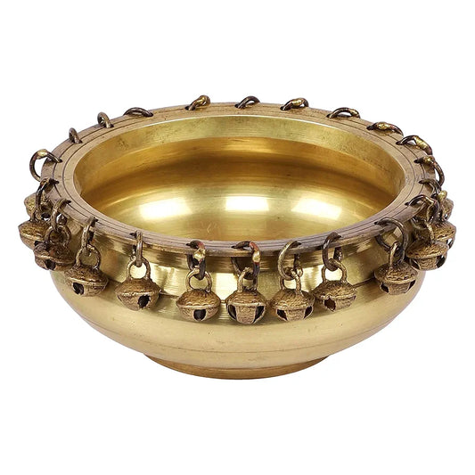 Two Moustaches Ethnic Traditional 6 Inches Brass Urli Bowl with Bells