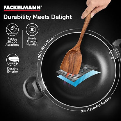 Fackelmann Quartz Nonstick Kadai Glass Lid 28 cm Cool Handle Even Heating Black