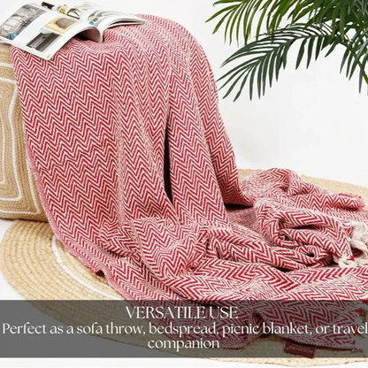 Homadorn All Season Cotton Weaved Throw Blanket Colour Red