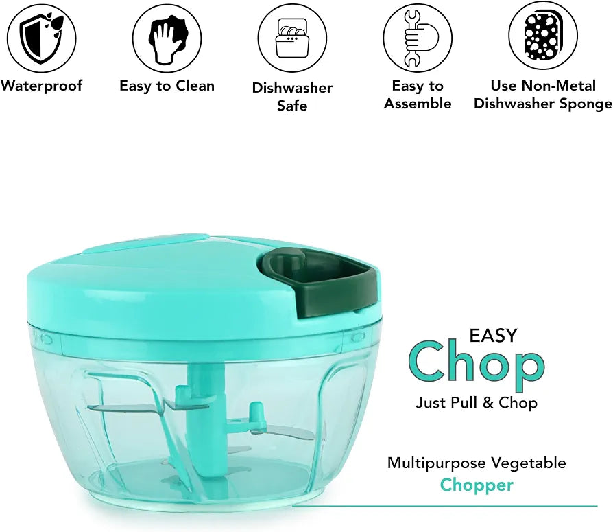 Cello Magic Hand Vegetable Slicer Chopper Small | Multi Utility | 3 Stainless Steel Blades | Vegetable and Fruits | 15 Cuts One Pull |  | 450 ml| Green