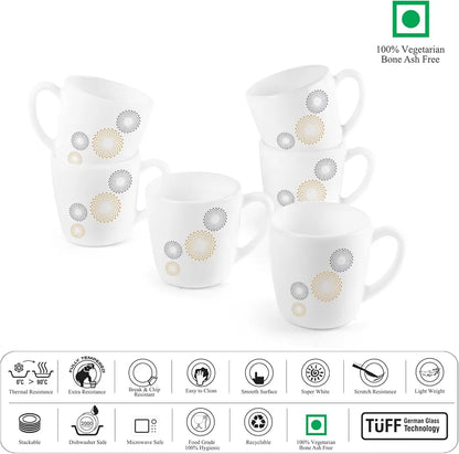 CELLO Ricca Mug 6 Pcs Set | Cups for Tea,Coffee,Espressoc| Thermal Resistant | Light Weight | Ideal Gifting Option | Crazy Dots | 100ml
