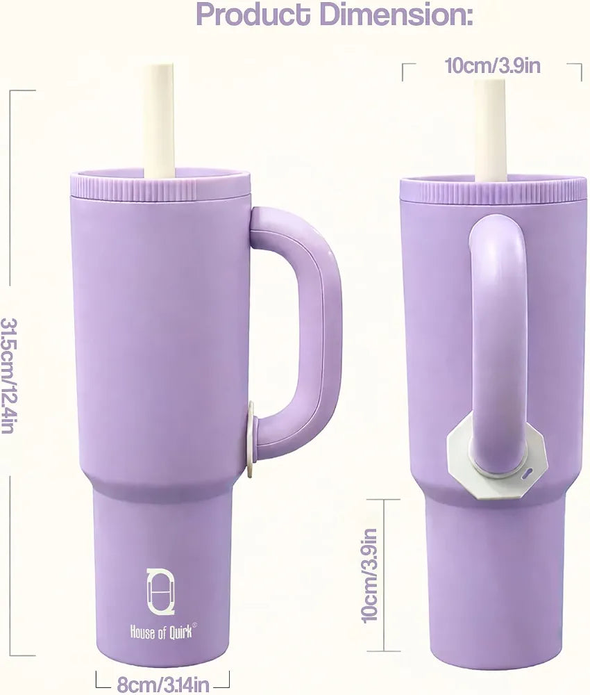 House of Quirk 1200ml Stainless Steel Tumbler with Handle, Straw & Straw Cap | Leakproof Water Bottle | Large Capacity Travel Mug 