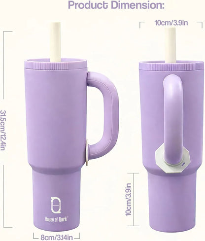 House of Quirk 1200ml Stainless Steel Tumbler with Handle, Straw & Straw Cap | Leakproof Water Bottle | Large Capacity Travel Mug 