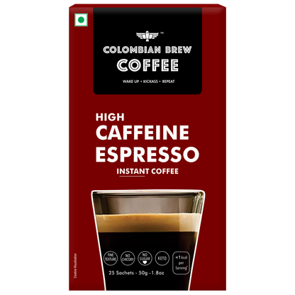 Colombian Brew High Caffeine Espresso Instant Coffee Powder, Strong, 50g