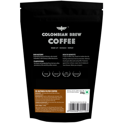 Colombian Brew Nutmeg Filter Coffee Powder, Arabica Roast & Ground, 250g (Make Espresso, French Press, Cold Brew, Hot Brew)