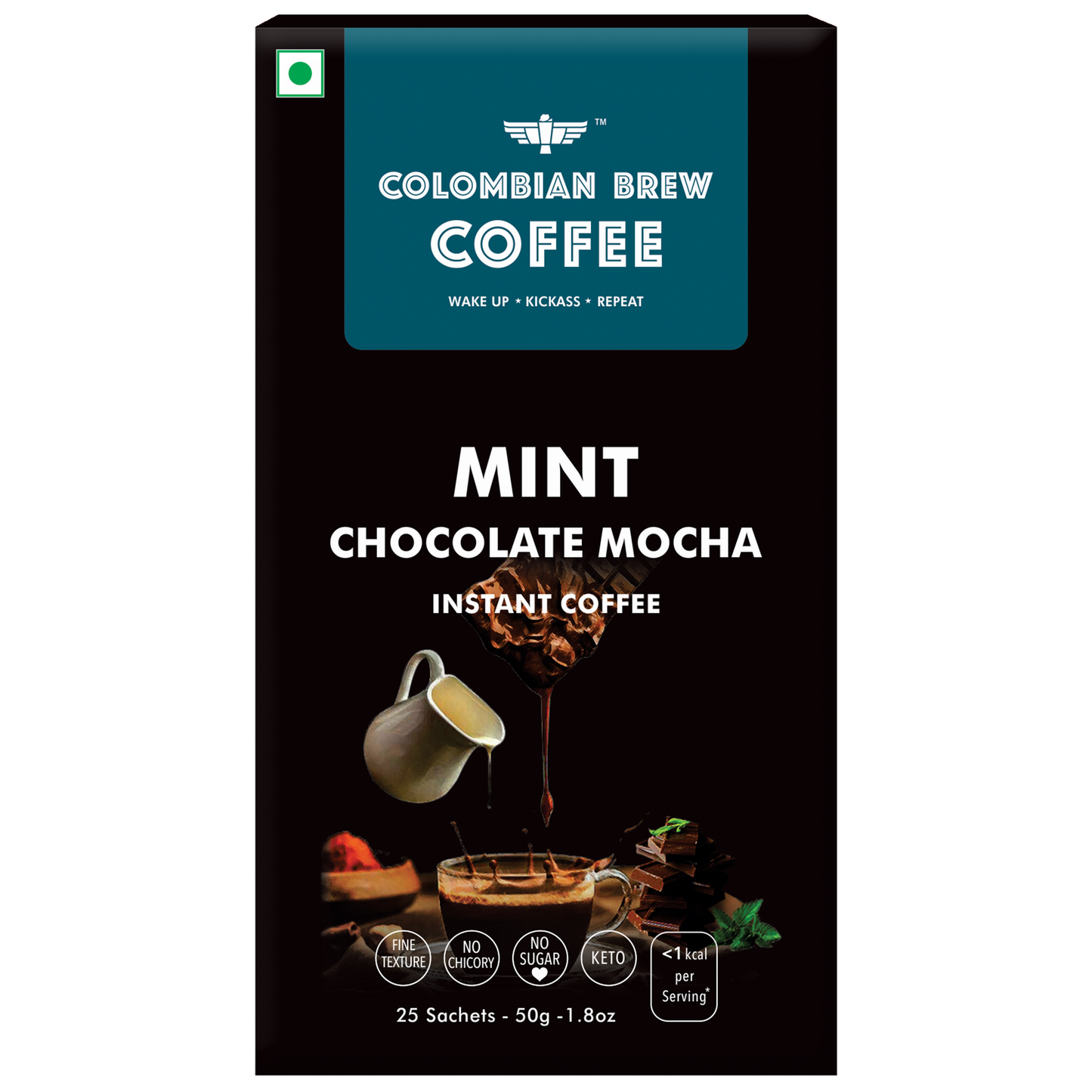 Colombian Brew Mint Chocolate Mocha Instant Coffee, No Sugar Vegan, 50g