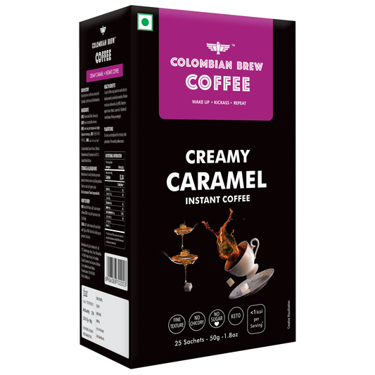 Colombian Brew Creamy Caramel Instant Coffee Powder, No Sugar Vegan, 50gm