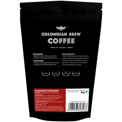 Colombian Brew Hazelnut Filter Coffee Powder, Arabica Roast & Ground, 1kg