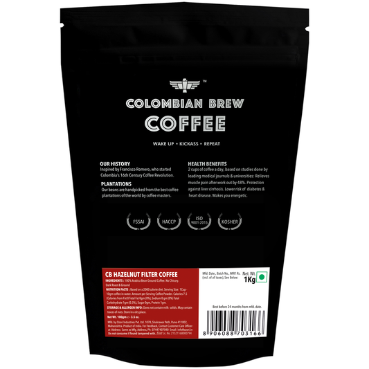 Colombian Brew Hazelnut Filter Coffee Powder, Arabica Roast & Ground, 1kg
