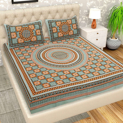 100% Pure Cotton Traditional Printed Bedsheet for Double Bed King Size Bedsheet with 2 Pillow Covers