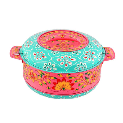 Premium Hand-Painted Pink & Teal Hot Case Casserole with Floral Design