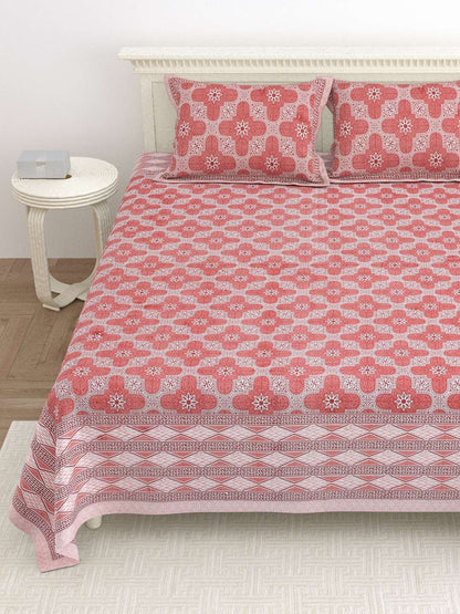 100% Pure Cotton Traditional Printed Bedsheet for Double Bed King Size Bedsheet with 2 Pillow Covers