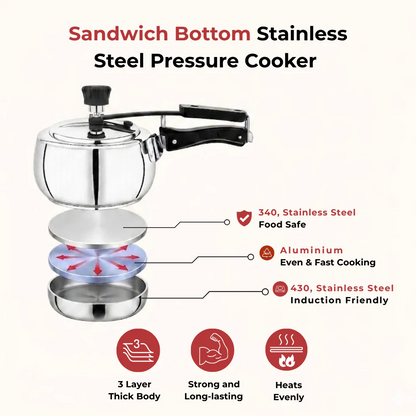 Vinod Doniv Stainless Steel Sandwich Bottom Pressure Cooker Inner Lid 2L Amaze Series Induction Friendly